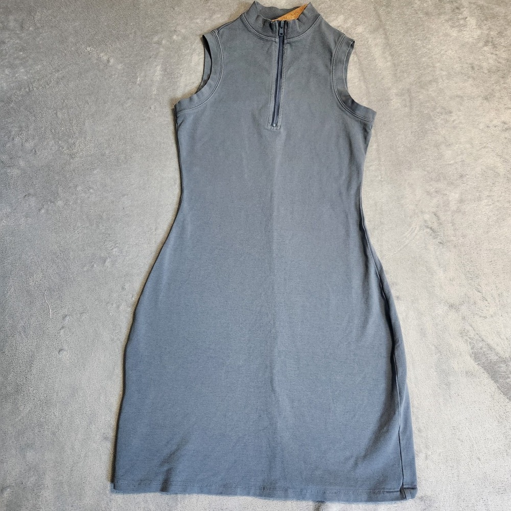 SKIMS New Vintage Quarter Zip Mini Dress Steel Blue Mock Neck Sleeveless XS NWT